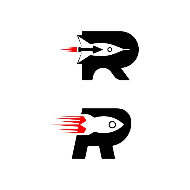 Letra R con diseño de icono de Vector de cohete