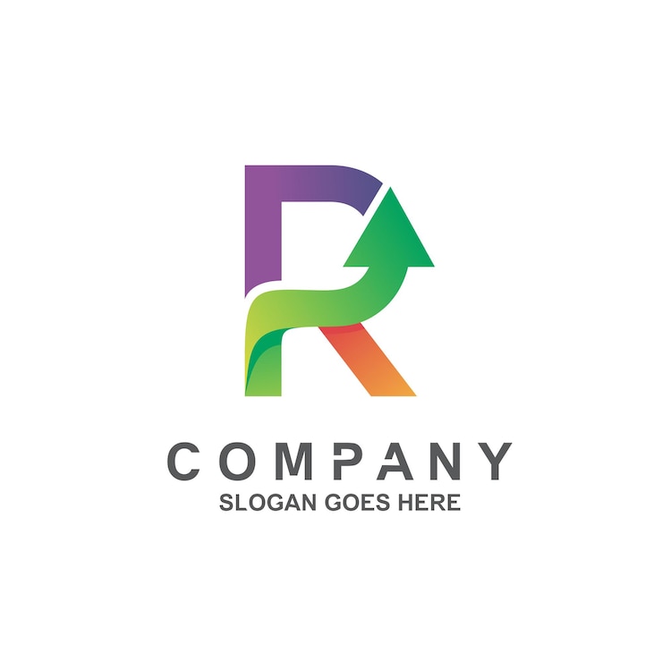 Vector letra r con diseño de logotipo de flecha