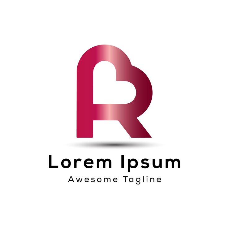 Vector letra r con diseño de logotipo en forma de amor.