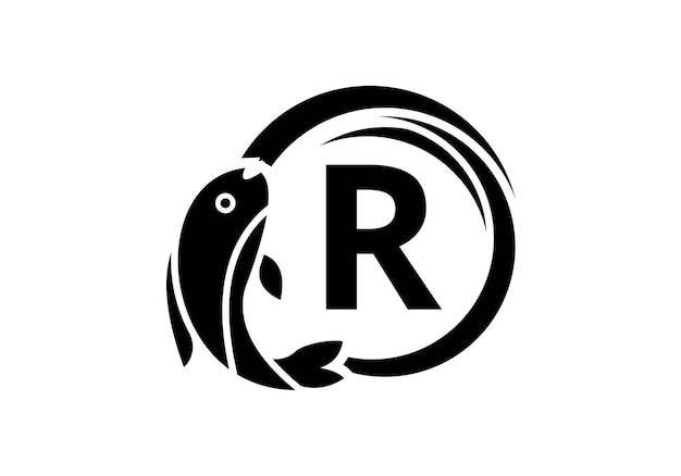 La letra R El diseño del logotipo de los peces El icono de los animales del agua El emblema de la fuente El logotipo vectorial moderno