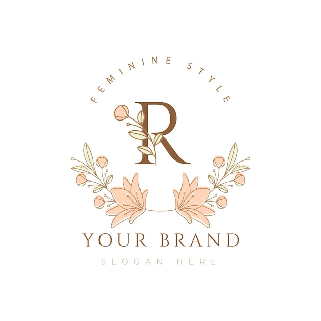 letra r flor moderna minimalista fuente floral belleza botánica diseño de logotipo ilustración vectorial