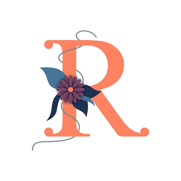 Vector letra r con flores