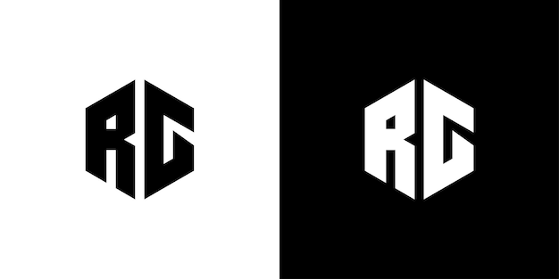 Letra R G polígono hexagonal diseño de logotipo minimalista y profesional en fondo blanco y negro