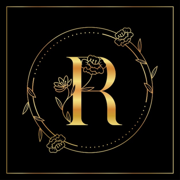 Vector letra r golden floral luxury y elegante logotipo