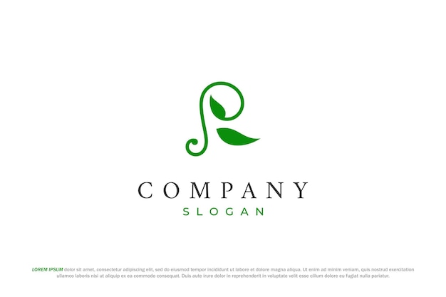 letra r hoja y logotipo de la naturaleza