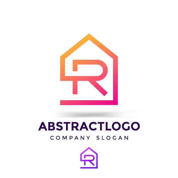 Letra R para el icono del logotipo de la empresa inmobiliaria y monograma de R para la construcción de propiedades de letreros domésticos