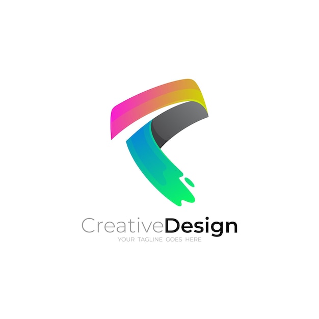 Letra R logo y swoosh diseño vector icono de estilo colorido