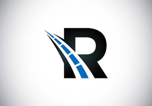 La letra R con el logotipo de la carretera El concepto de diseño creativo para el mantenimiento y la construcción de carreteras