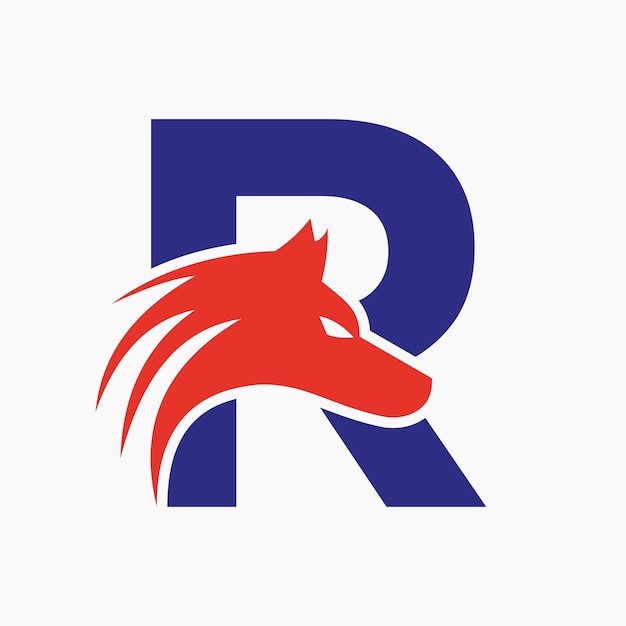 La letra R Logotipo del lobo Vector del símbolo del lobo