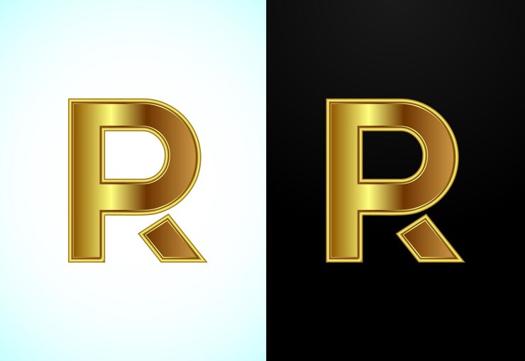 Vector letra r mayúscula inglesa en color dorado símbolo gráfico del alfabeto para la identidad empresarial corporativa