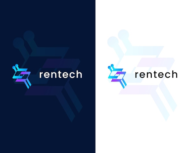 letra r con plantilla de diseño de logotipo tecnológico