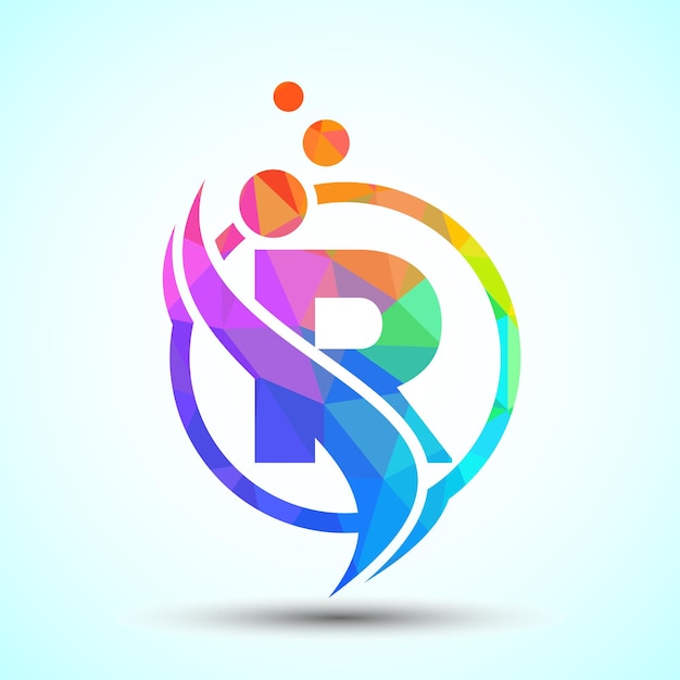La letra R poligonal con el concepto de diseño del logotipo de biotecnología swoosh Logotipo para tecnología científica
