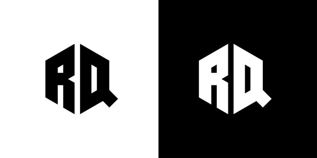 Letra R Q Polígono Hexagonal Diseño de logotipo profesional minimalista y de moda en blanco y negro