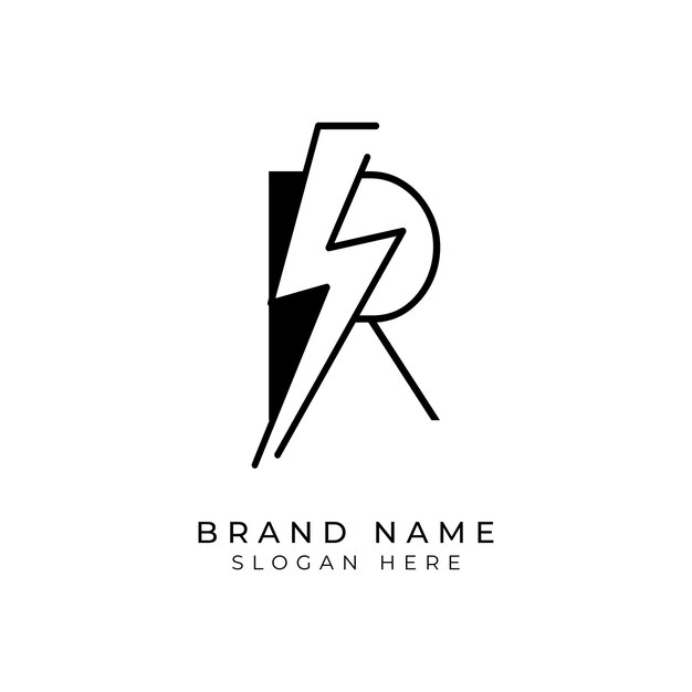 Letra R Thunder Bolt logo Alfabeto R Icono eléctrico