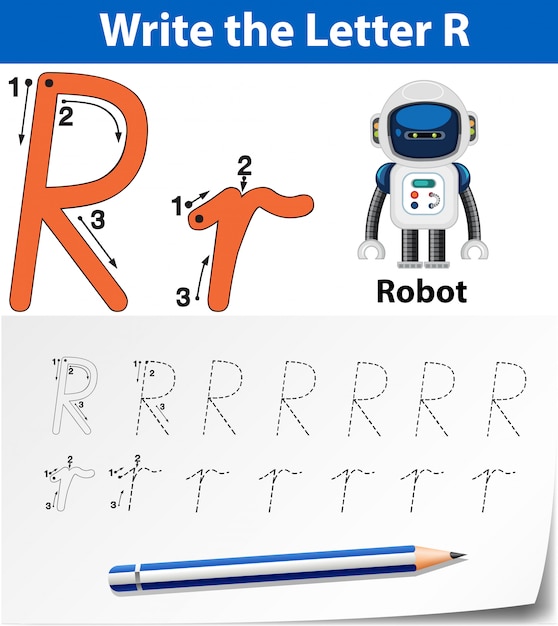 Letra r trazando hojas de ejercicios del abecedario
