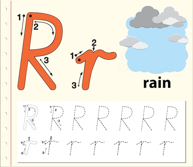 Letra r trazando hojas de ejercicios del abecedario