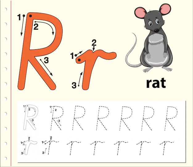 Letra r trazando hojas de ejercicios del abecedario
