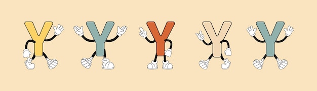 letra retro Y en estilo de dibujos animados en un fondo de color retro