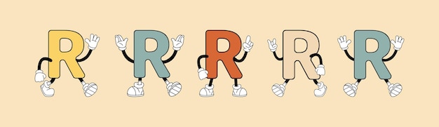 letra retro R en estilo de dibujos animados en un fondo de color retro