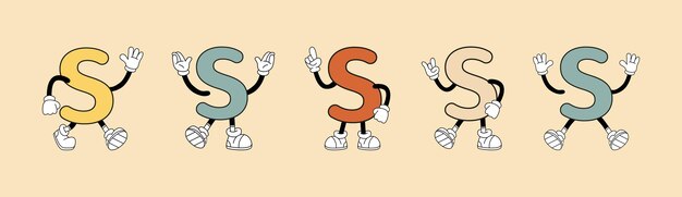 letra retro S en estilo de dibujos animados en un fondo de color retro