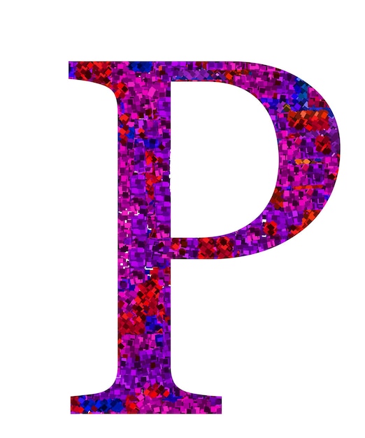 letra rosa P diseño de tipografía de mosaico letra vibrante arte de letras colorido píxel P letra de mosaico púrpura