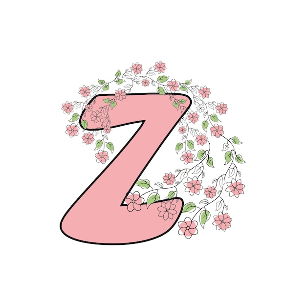 Vector una letra rosa z con flores.