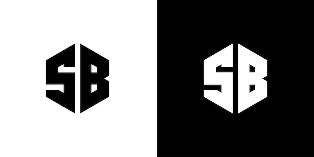 Letra S B Polígono Hexagonal Diseño de logotipo profesional minimalista y de moda en blanco y negro