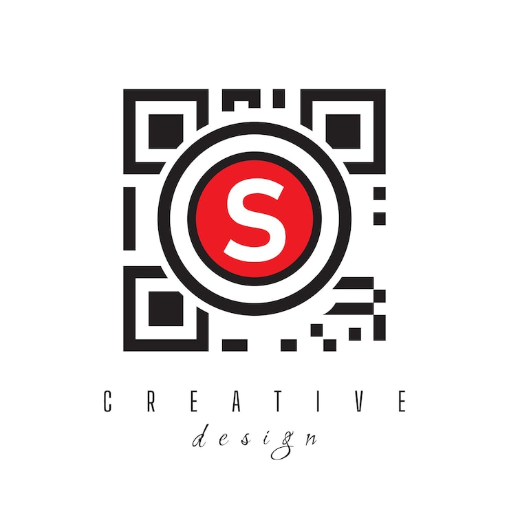 Vector letra s con código qr y código de barras diseño del logotipo círculo logotipo redondeado sobre fondo blanco