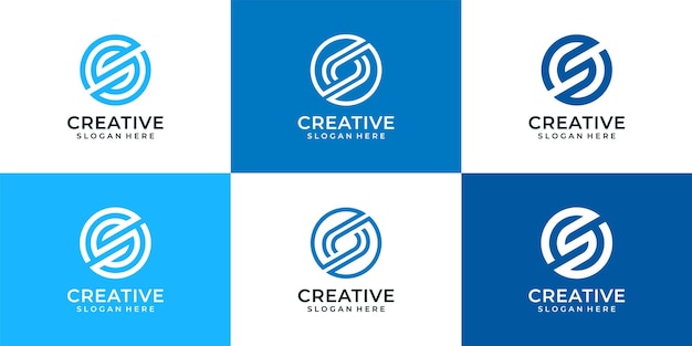 Letra s creativa con colección de logo de tema azul