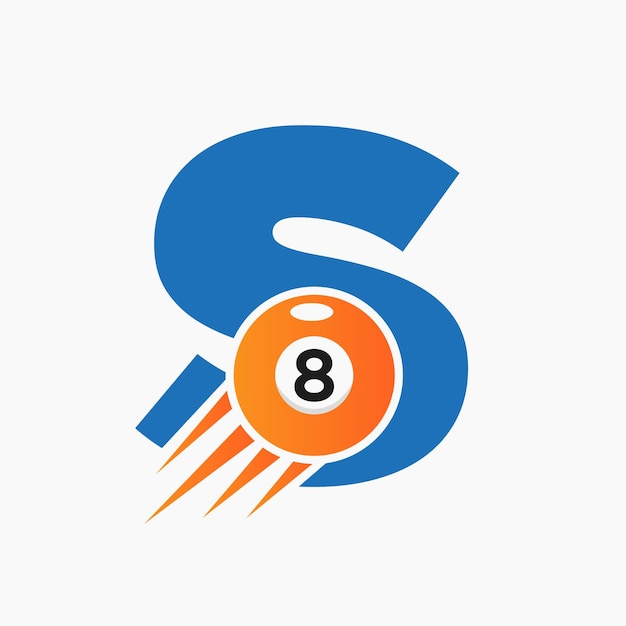 Letra S Diseño de logotipo de billar o piscina para sala de billar o plantilla de vector de símbolo de club de piscina de 8 bolas