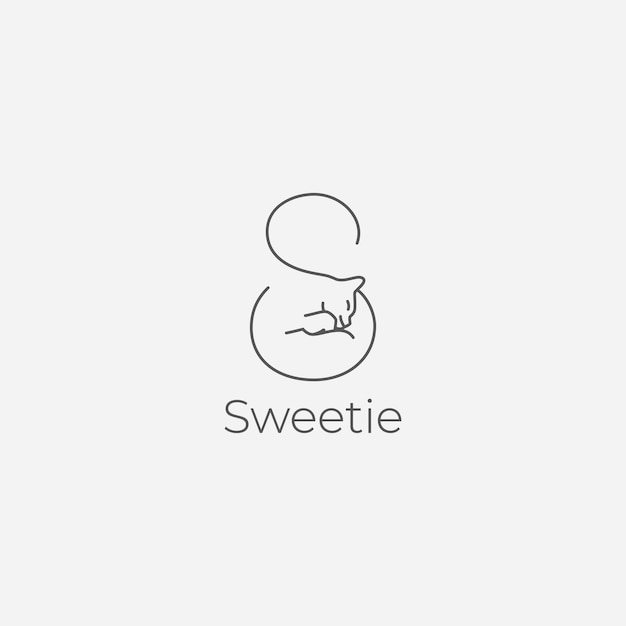 Letra S con un lindo gato, línea de arte, contorno, logotipo, icono, signo, diseño de símbolo, ilustración vectorial