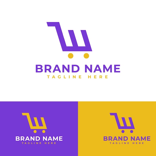 La letra simple W símbolo del carrito de compras icono logotipo plano diseño vectorial de acciones