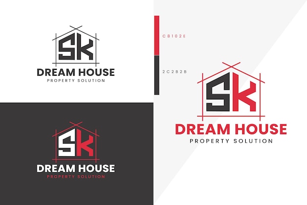 Letra SK Monogram logo Vector premium de estilo inmobiliario