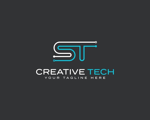 Letra ST Futurista Logotipo de tecnología creativa Perfecto para startups de TI Marcas digitales