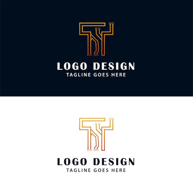 Vector letra t - diseño de logotipo tecnológico con formato vectorial