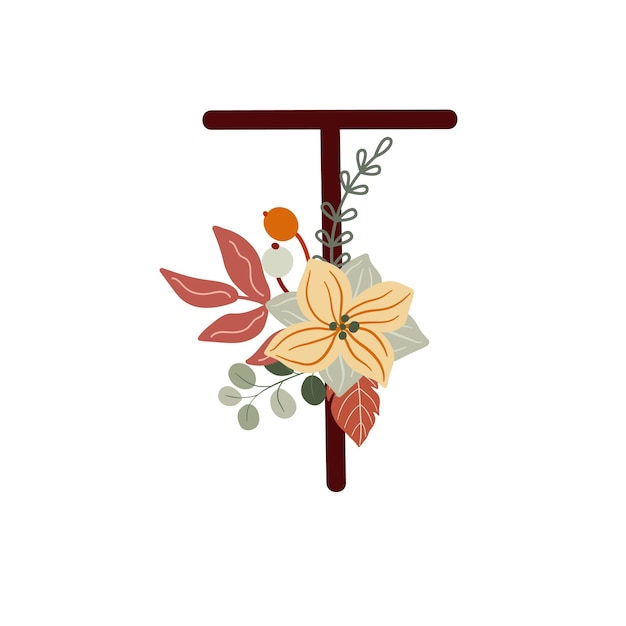 Letra T con flores boho