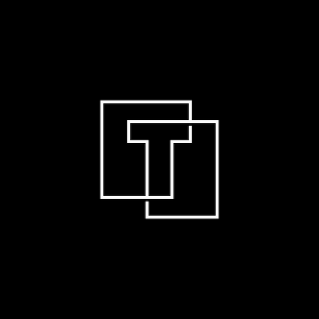 Letra t lettermark inicial superposición contorno cuadrado logo vector icono ilustración