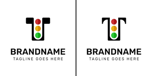 Letra T Logos de semáforos Establecido para empresas de tecnología, navegación, transporte o comunicaciones