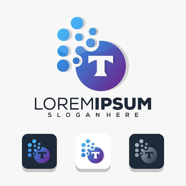 letra t moderna con diseño de logotipo de punto