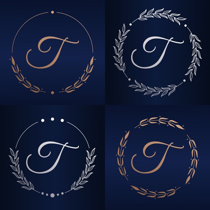 Vector letra t con plantilla de logotipo de marco floral