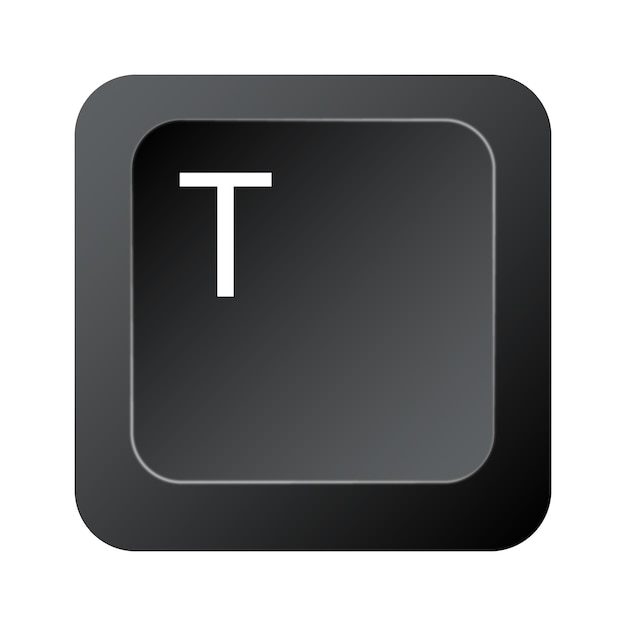 La letra T de la tecla del teclado negro