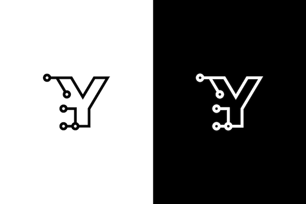 Letra Y tecnología diseño de letras Tecnología conexión de puntos abstractos cruz vector logo icono círculo