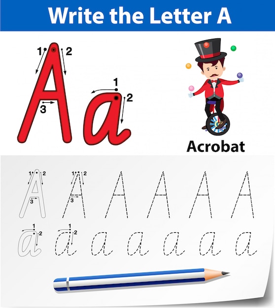 Letra A trazando las hojas del alfabeto
