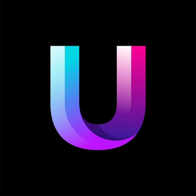 Una letra u degradada de colores sobre un fondo negro