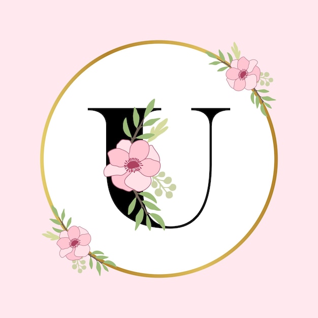 Vector letra u logotipo floral dibujado a mano