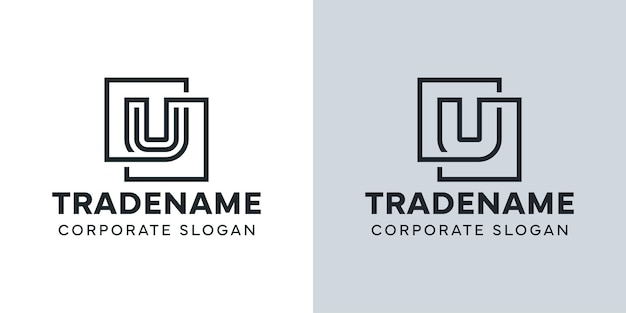Letra U moderna con logotipo de doble cuadrado para negocios con la inicial U