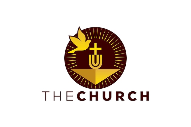 Letra U moderna y profesional, signo de iglesia, diseño de logotipo vectorial cristiano y pacífico