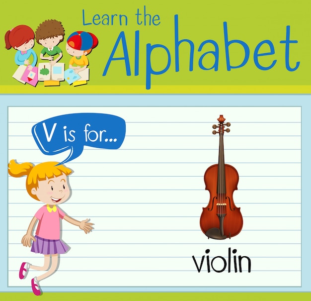 La letra v de flashcard es para violín