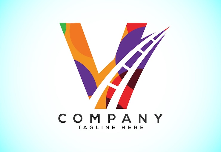 Vector letra v con logotipo de carretera cantar logotipo de estilo poligonal para mantenimiento y construcción de carreteras