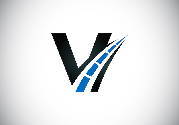 La letra V con el logotipo de la carretera el concepto de diseño creativo para el mantenimiento y la construcción de carreteras